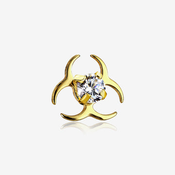 Golden Biohazard Sparkle Dermal Anchor Top-Clear Gem